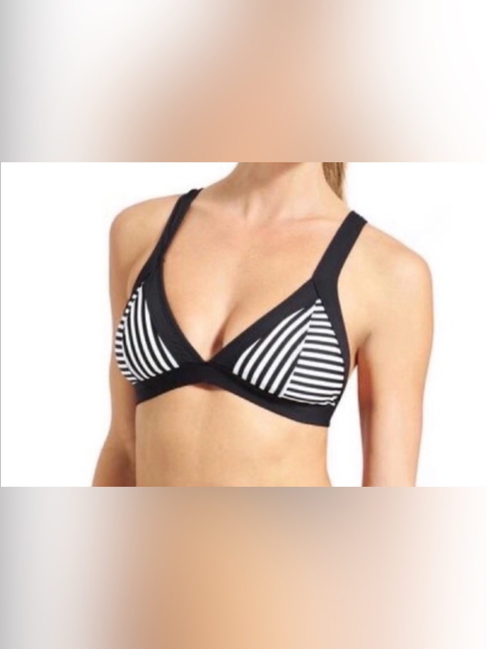 ATHLETA Montauk Bikini Swim or Workout Top. Black & White Stripes. (M) - Picture 2 of 7